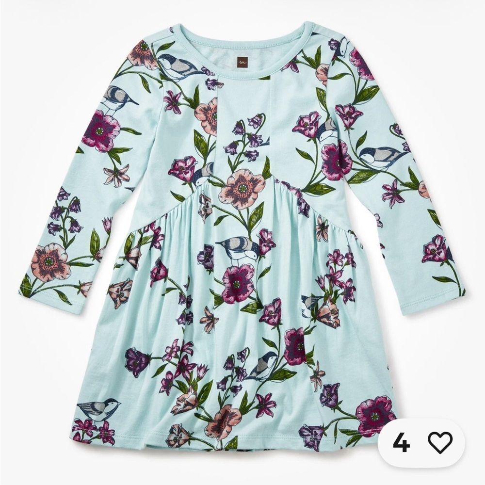 Tea collection Mint floral bird print long sleeve dress size 5